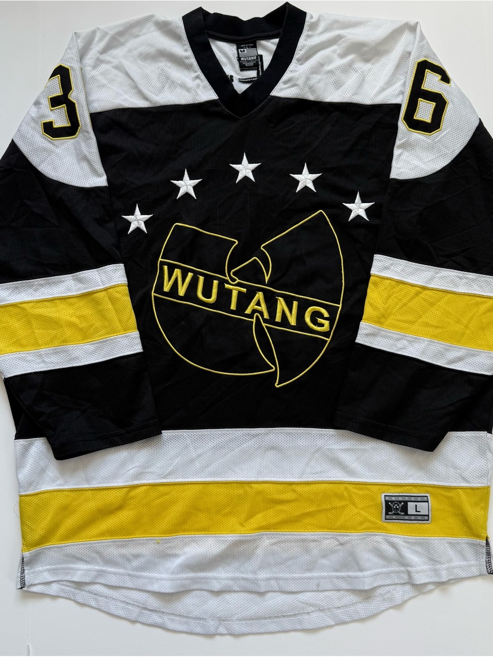 🔴Wu-Tang Hockey Jersey Size Large Black White Yellow Rza Gza NHL WuTang Clan